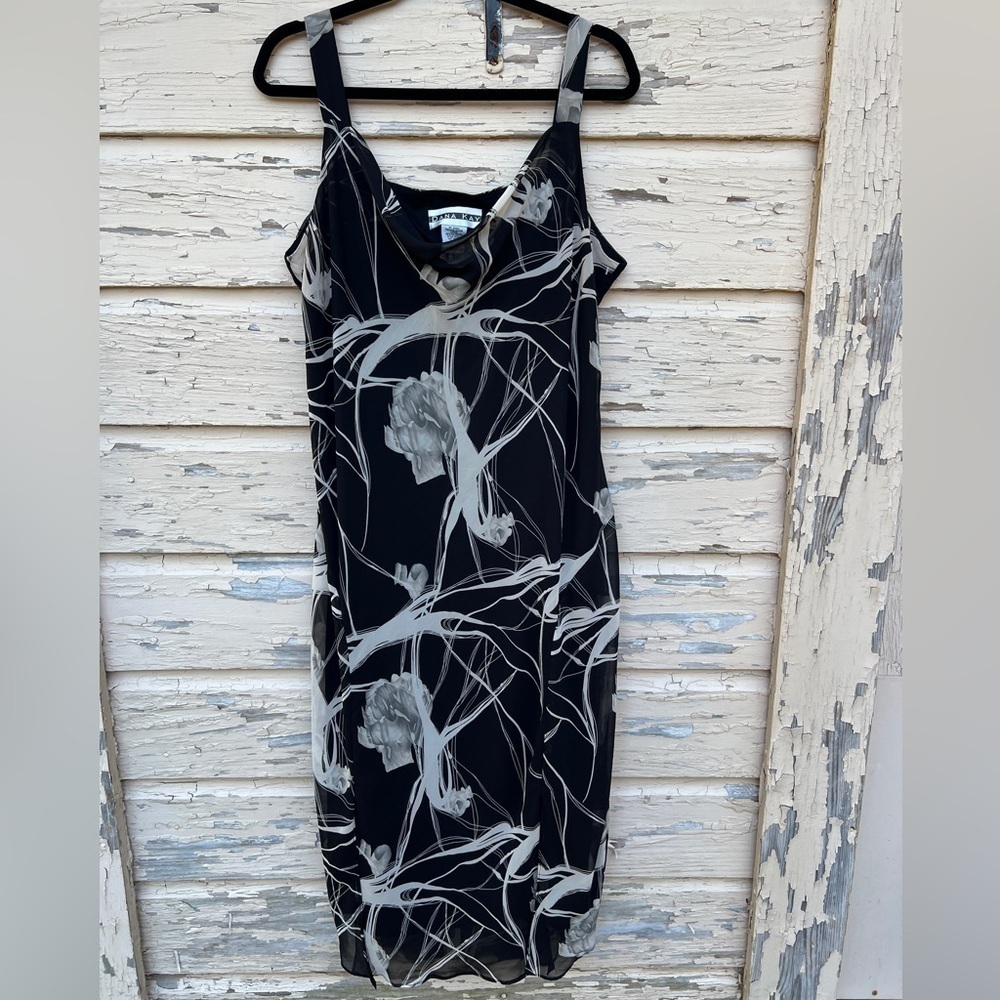 Vintage 90s Dana Kay Whimsigoth Cowl Neck Fairycore Abstract Floral Midi Dress